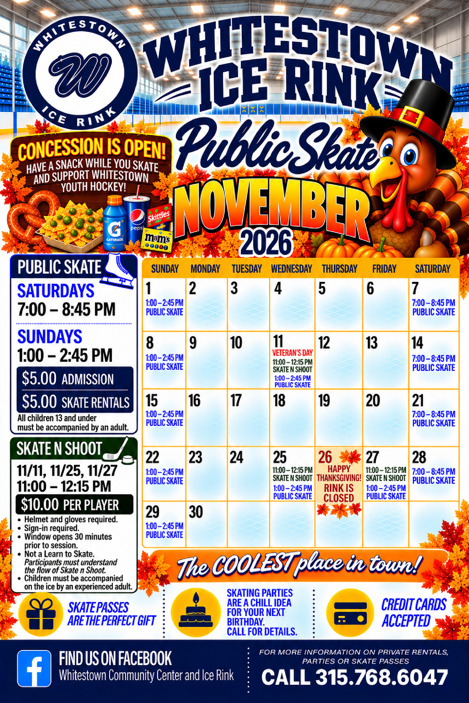 Open Whitestown Rink November 2026 Public Skate Schedule PDF
