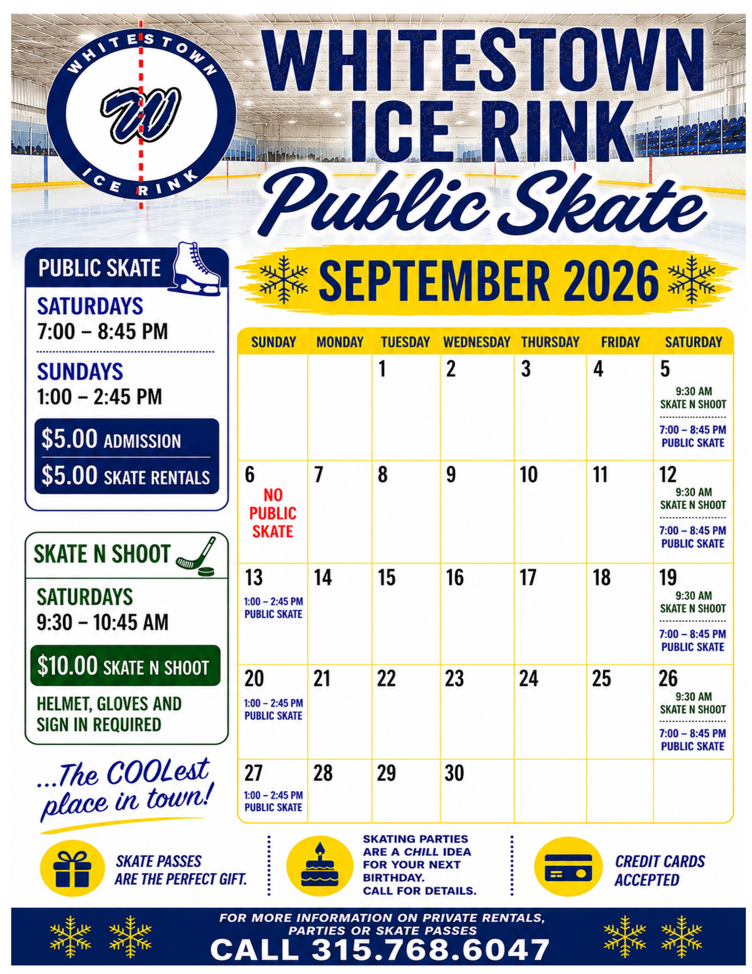 Open Whitestown Rink August 2026 Public Skate Schedule PDF